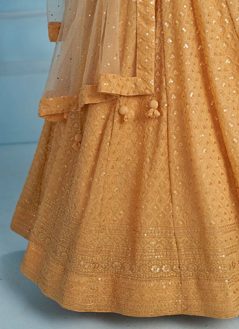 Eye-catching Sequence Work Georgette Beige Lehenga Choli For Women - Image 8