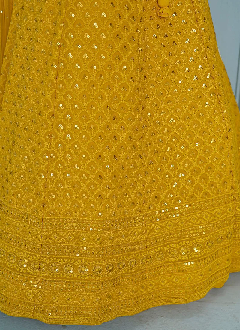 Georgette Thread Embroidery Work Haldi Special Yellow Lehenga Choli - Image 8