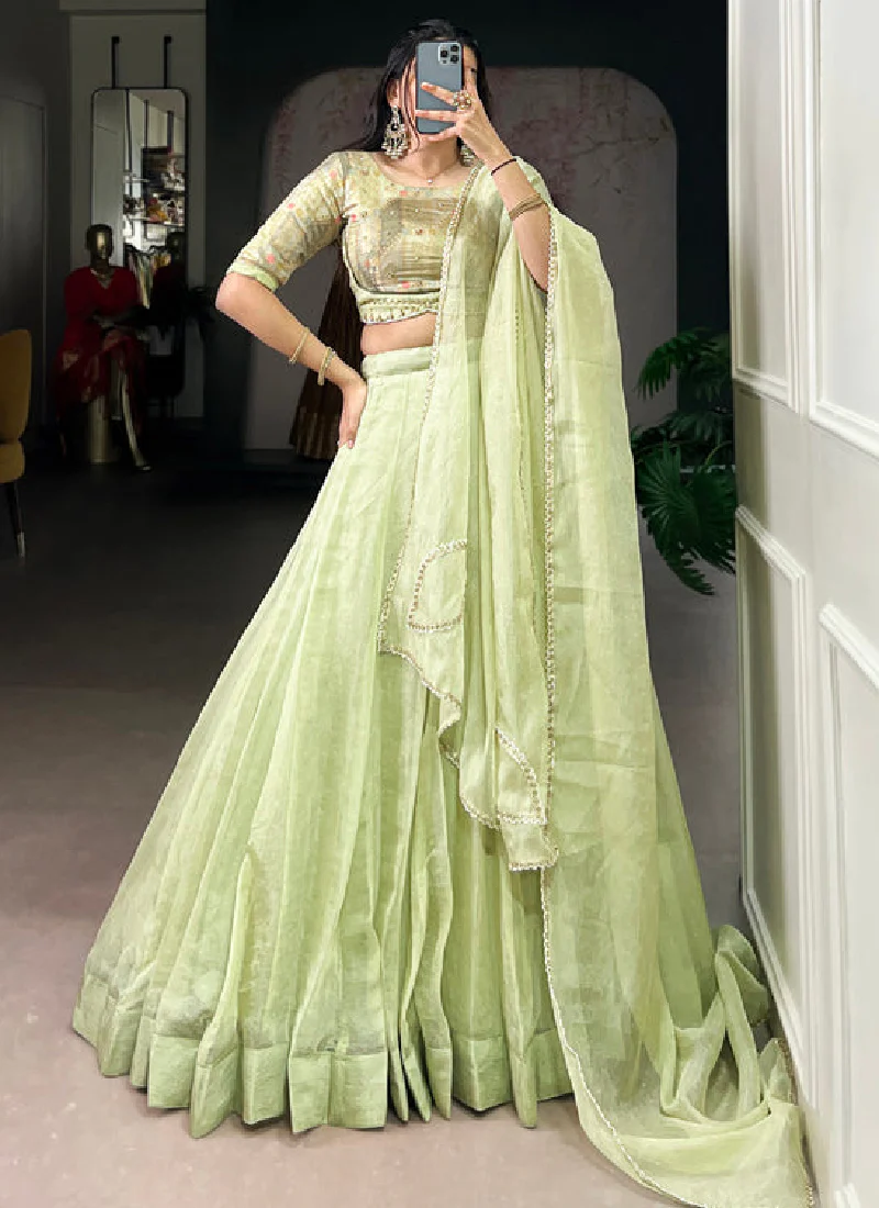 Allen Crush Pista Green Lehenga With Sequence Embroidery Work Blouse - Image 3