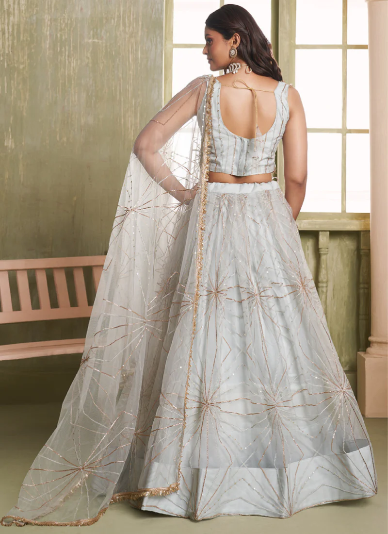 Alluring White Net Embroidered Bridesmaids lehenga choli with dupatta - Image 5