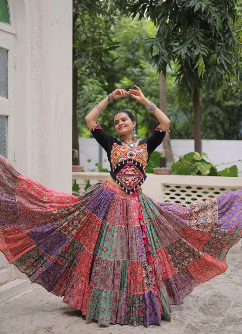 Amazing Digital Printed Multi Color Cotton Navratri Special Crop Top - Image 14