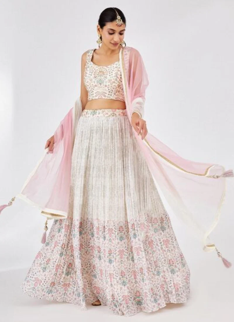 Amazing Floral Print With Embroidery Georgette Lehenga Choli For Party - Image 3