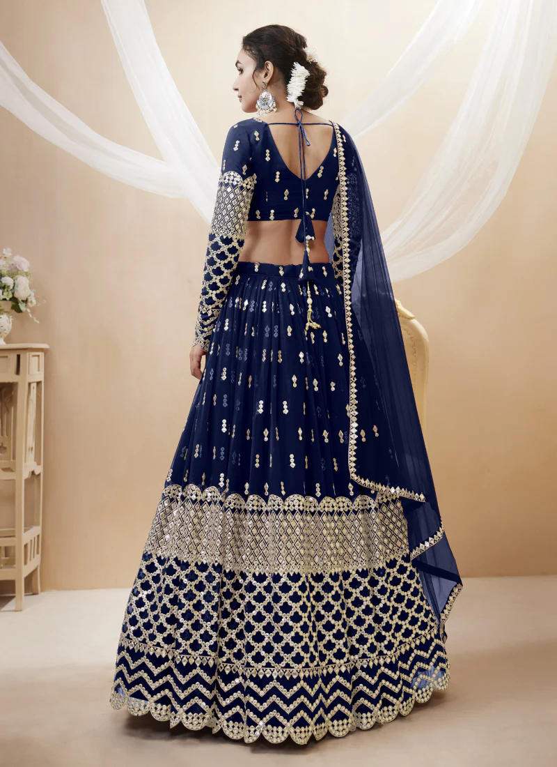 Amazing Navy Blue Georgette Zari Embroidered Lehenga Choli - Image 3