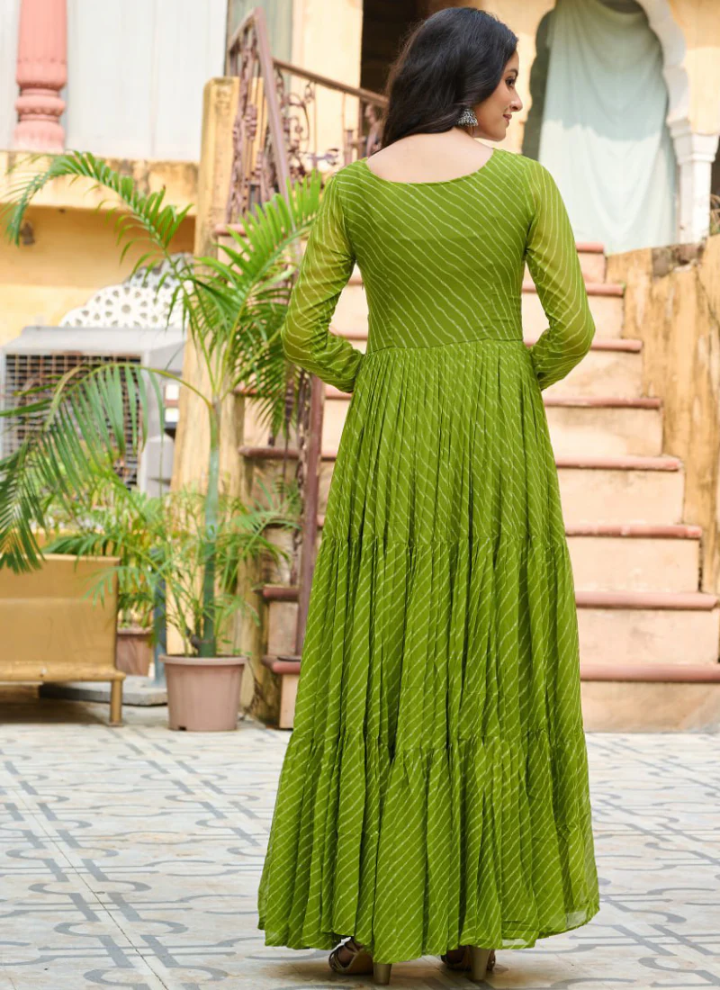 Amazing Parrot Green Georgette Gamthi Work Gown For Navratri Festival - Image 6
