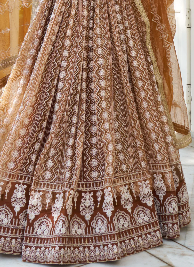 Amazing Sequence Work Net Brown Sangeet Function Lehenga Choli - Image 6