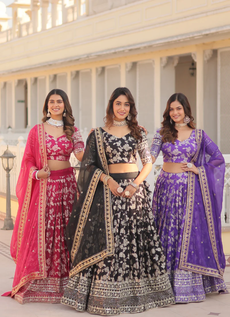 Appealing Lavender Sequence Viscose Jacquard Wedding Lehenga Choli - Image 10