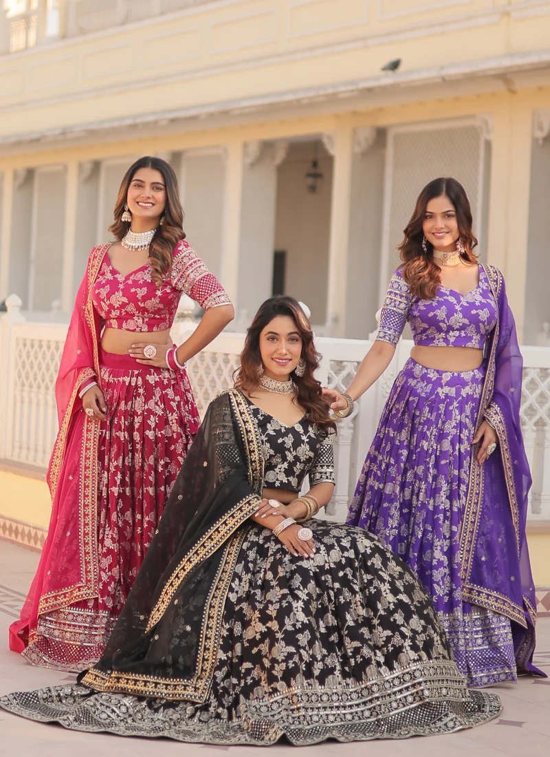 Appealing Lavender Sequence Viscose Jacquard Wedding Lehenga Choli - Image 12