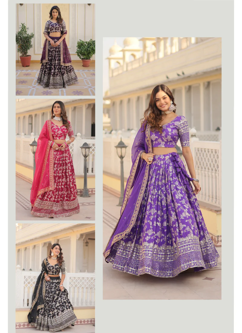 Appealing Lavender Sequence Viscose Jacquard Wedding Lehenga Choli - Image 13
