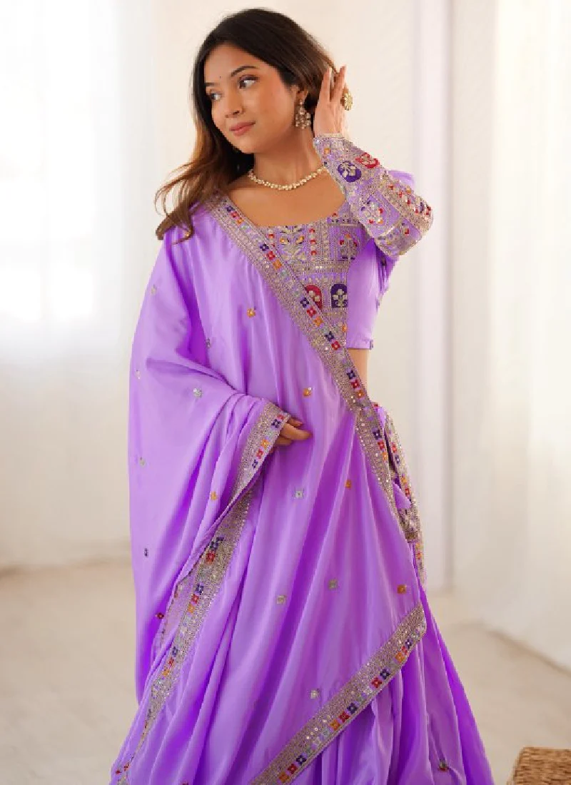 Appealing Sequence Embroidered Lavender Crepe Silk Lehenga Choli - Image 2