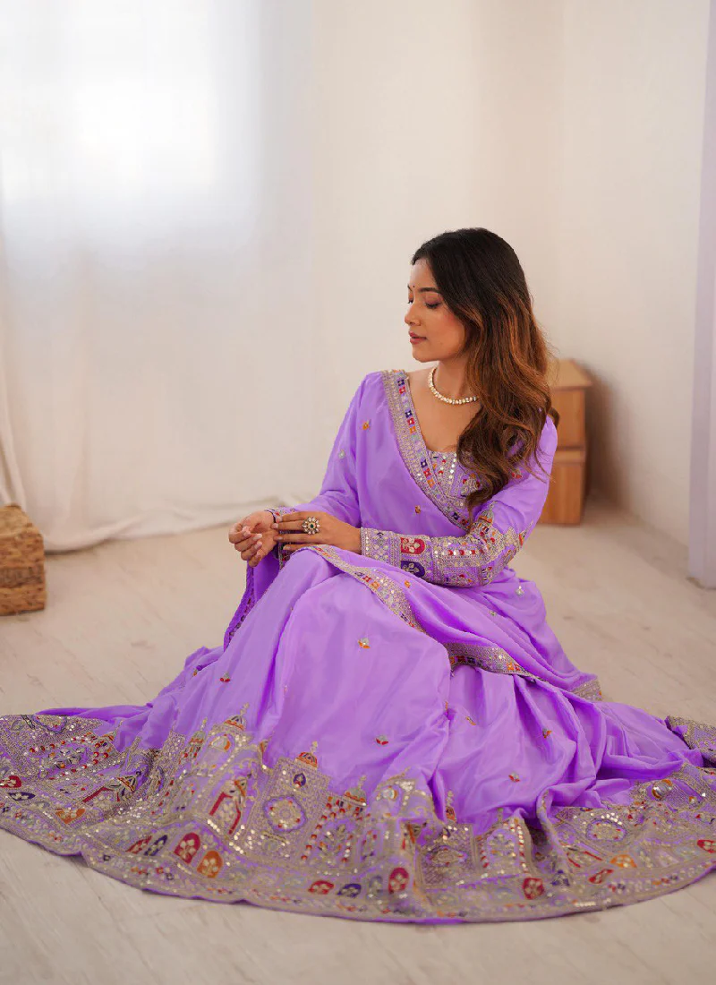 Appealing Sequence Embroidered Lavender Crepe Silk Lehenga Choli - Image 5