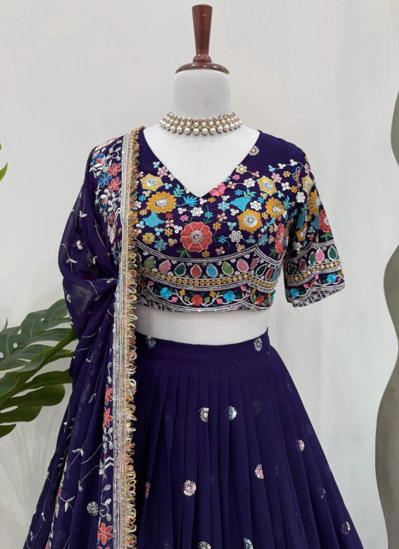 Appetizing Georgette Thread Embroidered Purple Lehenga Choli For Women - Image 2