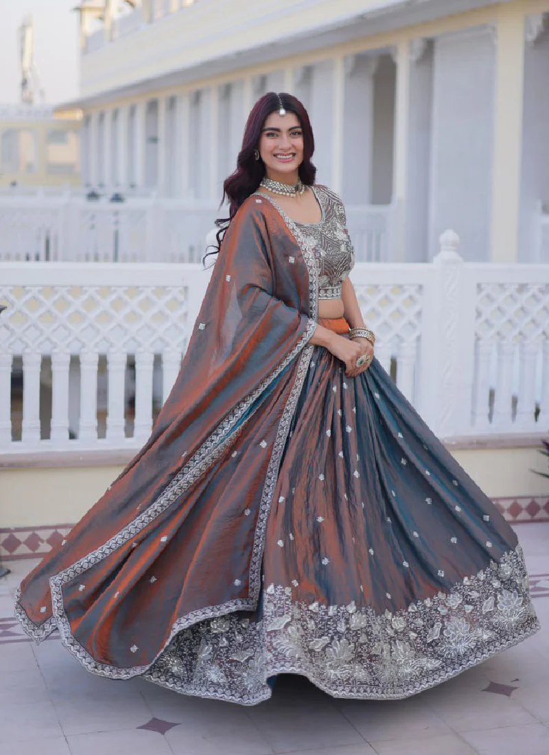 Astonishing Sequence Zari Work Two Tone Silk Party Wear Lehenga Choli - Image 8