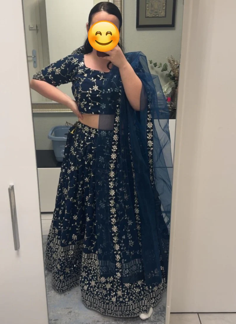 Attractive Sequence Work Georgette Navy Blue Lehenga Choli - Image 3