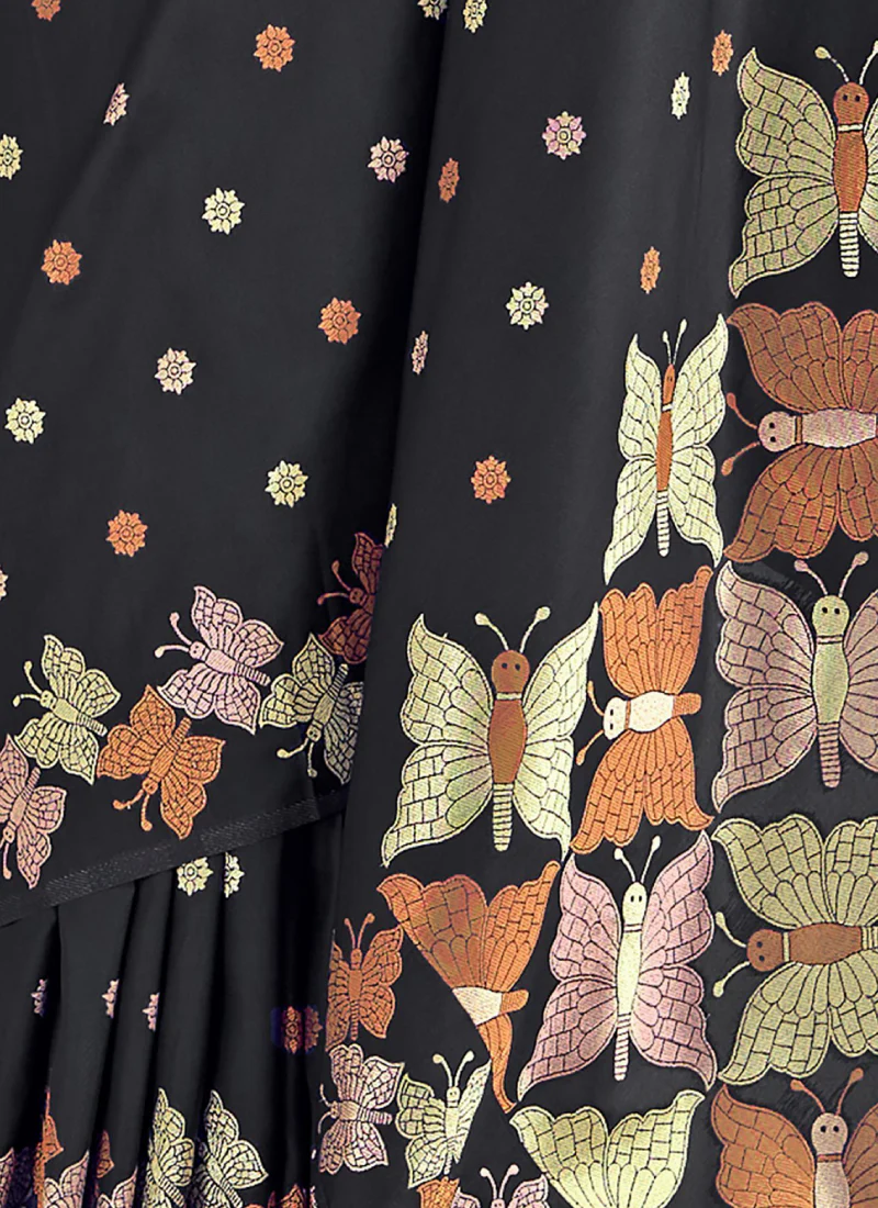 Banarasi Silk Zari Weaving Black Reception Wear Saree With Blouse - Image 4