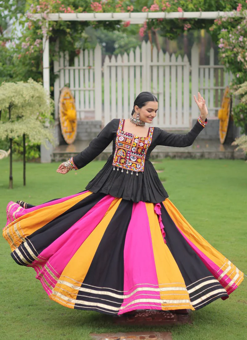 Beautiful Navratri Special Rayon Multi Color Lehenga With Peplum Top - Image 10
