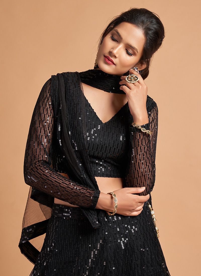 Black Color Embroidery Work Lehenga Choli For Cocktail Party - Image 5