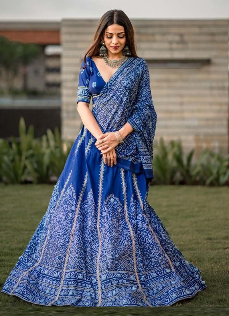 Blue Color Bandhani Print Silk Lehenga Choli - Image 2