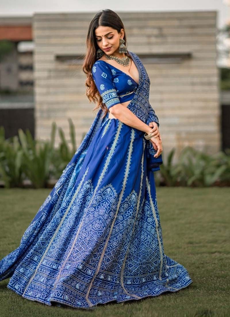 Blue Color Bandhani Print Silk Lehenga Choli - Image 3