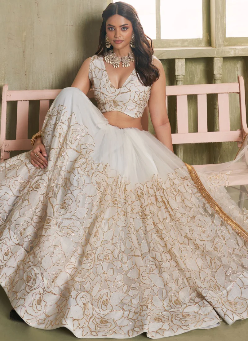 Charming Off white Net Party Wear Embroidered Lehenga Choli - Image 2