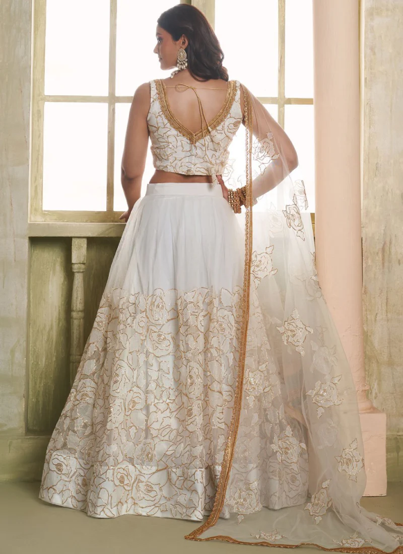 Charming Off white Net Party Wear Embroidered Lehenga Choli - Image 4