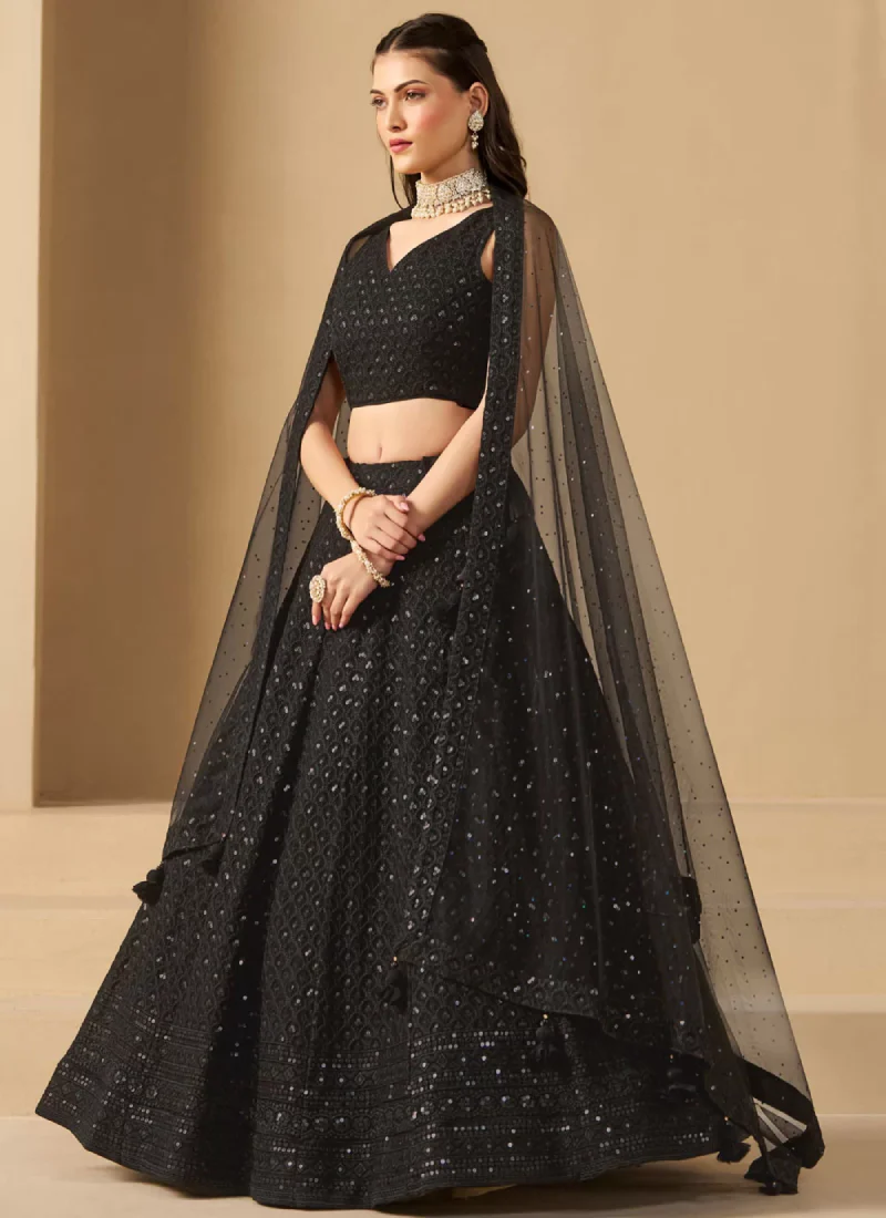 Classical Georgette Thread Embroidery Black Party Wear Lehenga Choli - Image 3