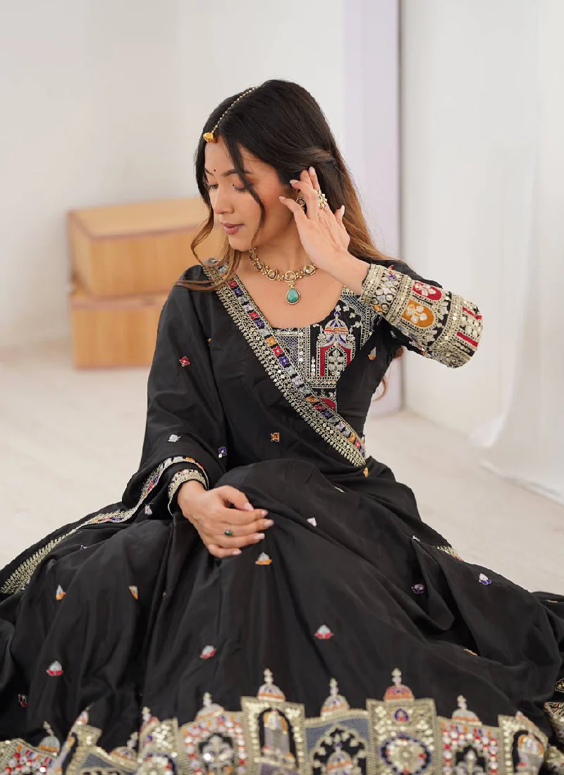 Coding Embroidery Silk Black Lehenga Choli For Party Function - Image 2