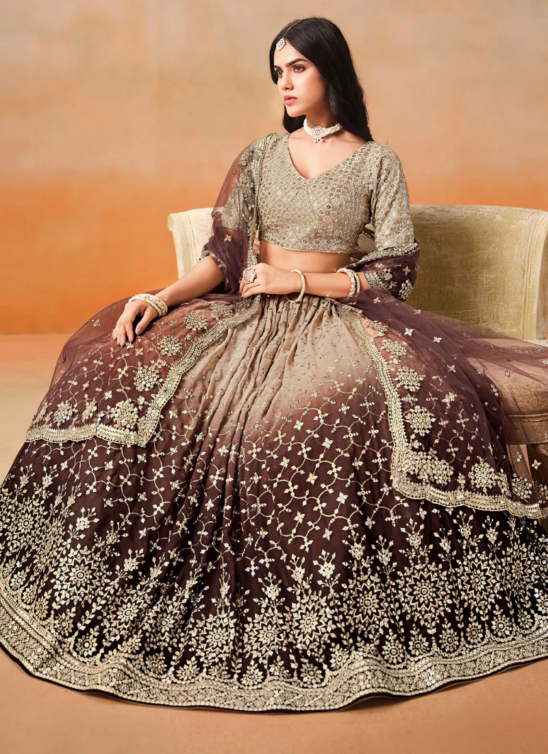 Dazzling Georgette Sequence Embroidery Brown Two Shaded Lehenga Choli - Image 3