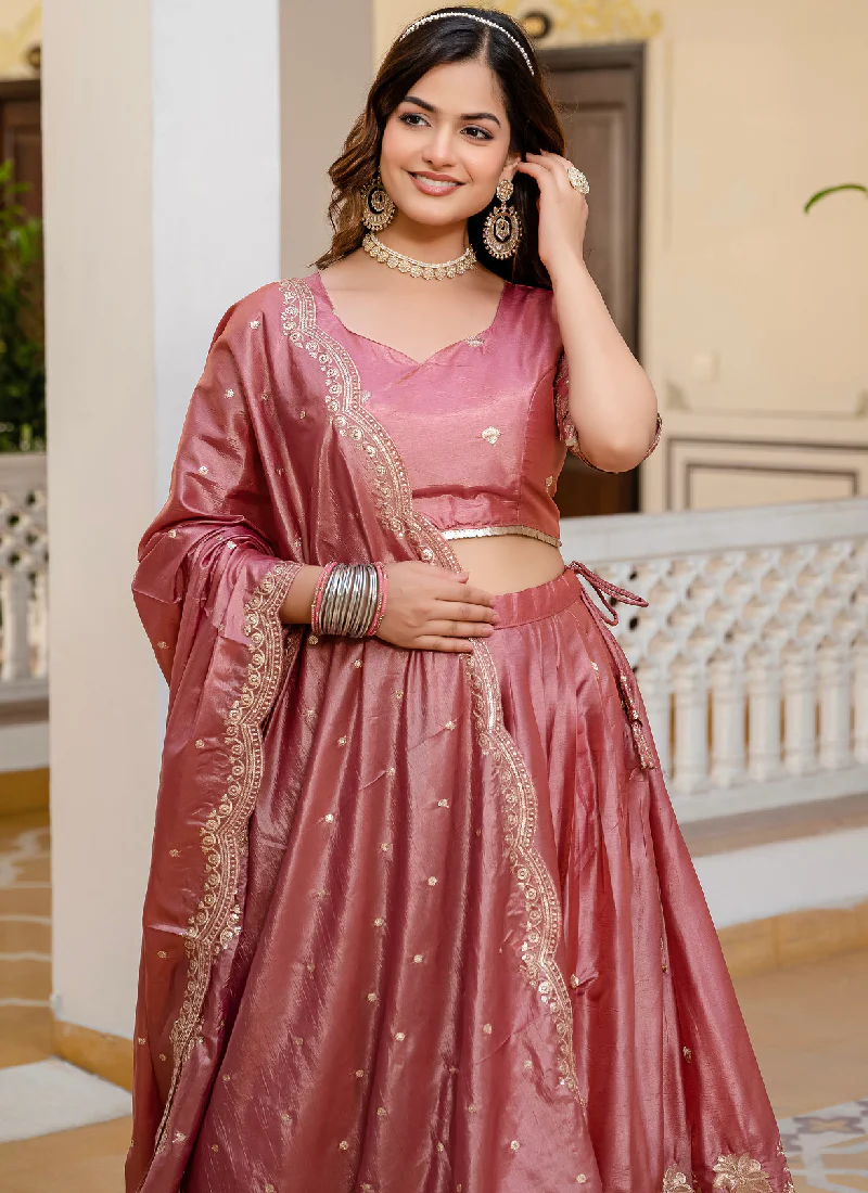 Designer Gold Crush Sequence Work Pink Lehenga Choli Set For Women - Image 2