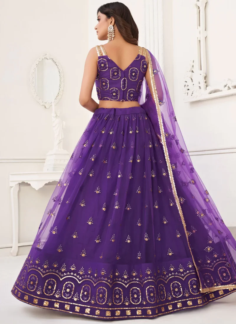 Designer Purple Butterfly Net Sequence Embroidery Work Lehenga Choli - Image 3