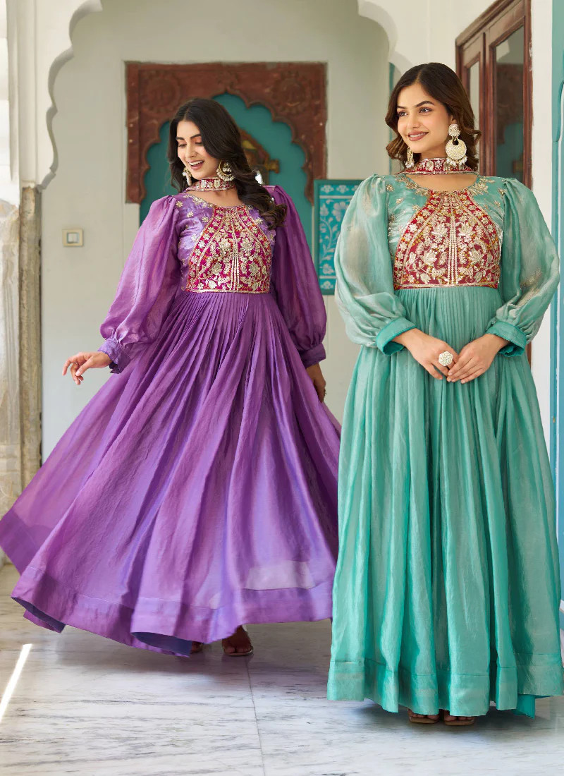Grateful Occasion Wear Embroidered Green Silk Long Gown With Dupatta - Image 6