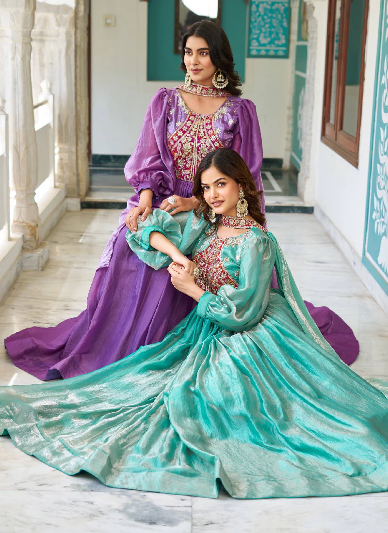 Grateful Occasion Wear Embroidered Green Silk Long Gown With Dupatta - Image 7