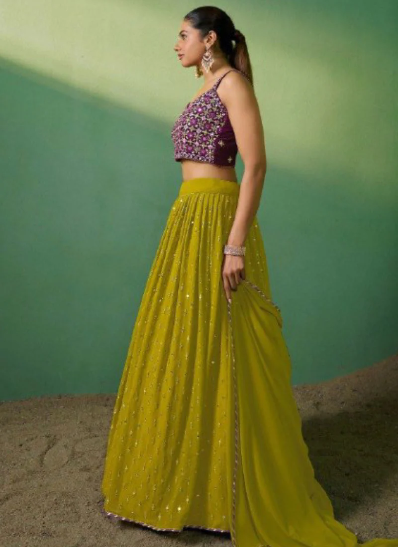 Embroidered Georgette Mahendi Function Special Green Lehenga Choli Set - Image 4