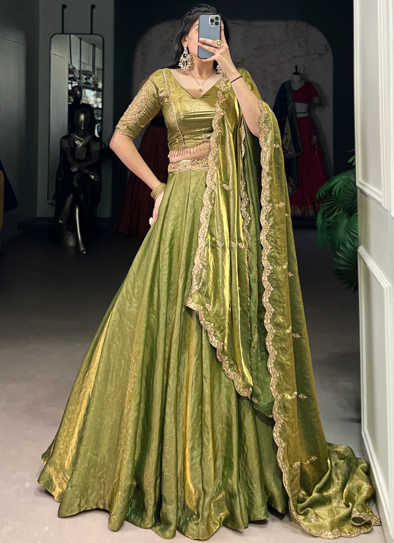 Embroidered Organza Mehendi Green Lehenga Choli For Mhendi Functions - Image 3