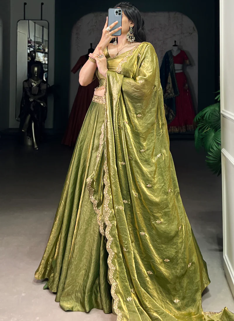 Embroidered Organza Mehendi Green Lehenga Choli For Mhendi Functions - Image 6