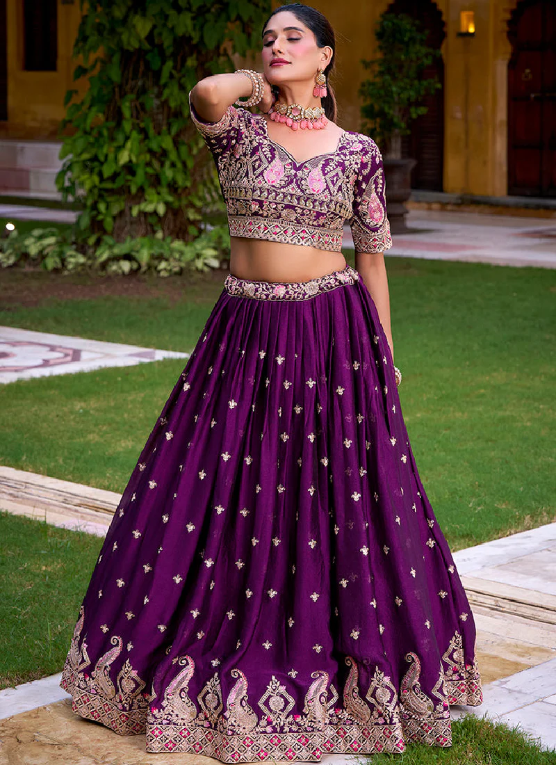 Embroidered Rangoli Crush Wedding Wear Purple Lehenga Choli Set - Image 3