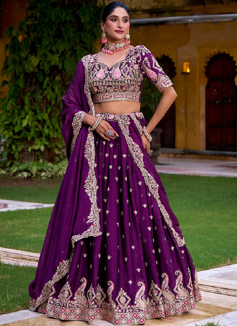 Embroidered Rangoli Crush Wedding Wear Purple Lehenga Choli Set - Image 4
