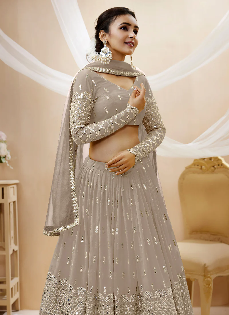 Embroidered Work Grey Georgette Lehenga Choli For Women - Image 4