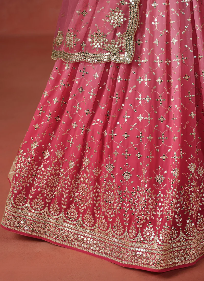 Fantastic Georgette Zari Embroidered Peach Lehenga Choli For Women - Image 9