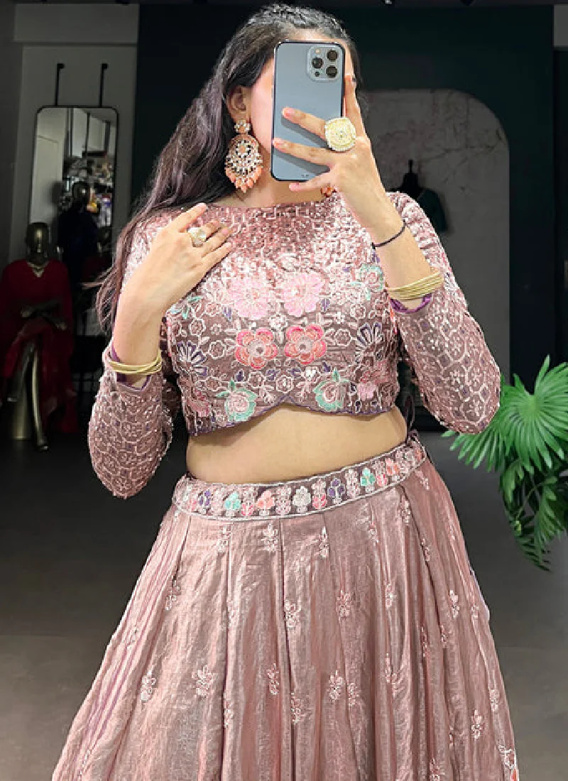 Fascinating Fendi Silk Thread Embroidered Onion Lehenga Choli Set - Image 2