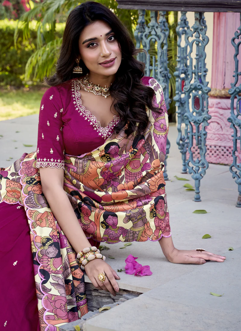 Fascinating Sequence Embroidered Vichitra Silk Pink Lehenga Choli - Image 2