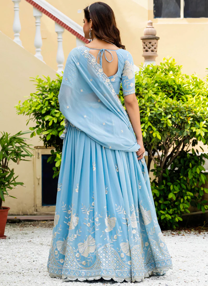 Fascinating Thread Sequence Georgette Sky Blue Lehenga Choli For Party - Image 7