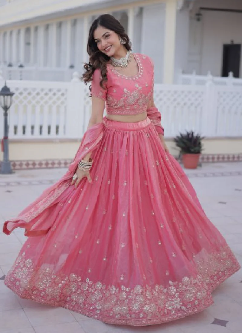 Fendi Silk Sequins Embroidered Light Pink Lehenga Choli With Dupatta - Image 5