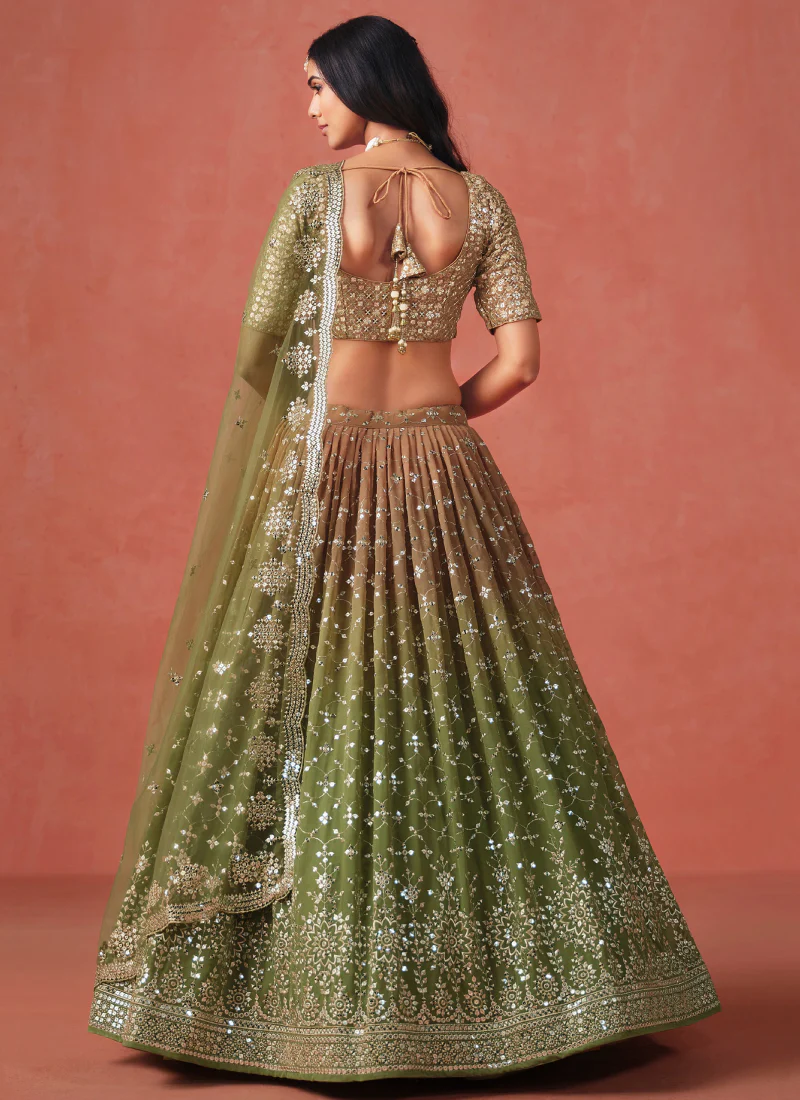 Festival Mehndi Green Sequence Embroidery Georgette Lehenga Choli - Image 4