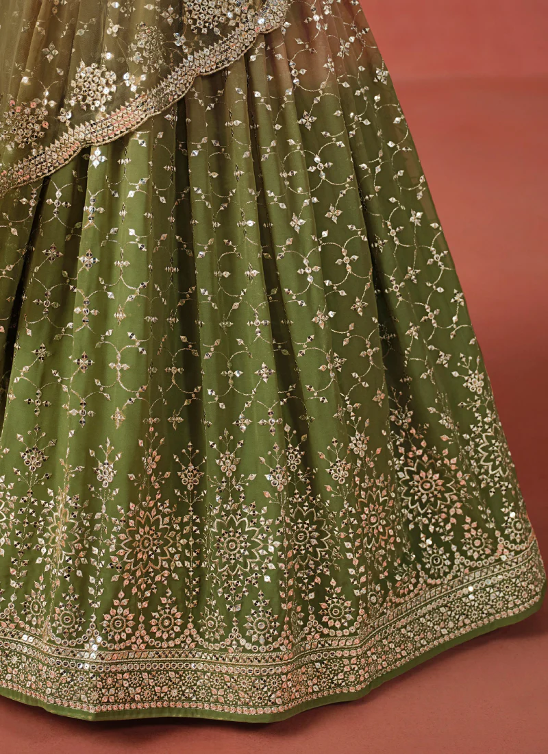 Festival Mehndi Green Sequence Embroidery Georgette Lehenga Choli - Image 7