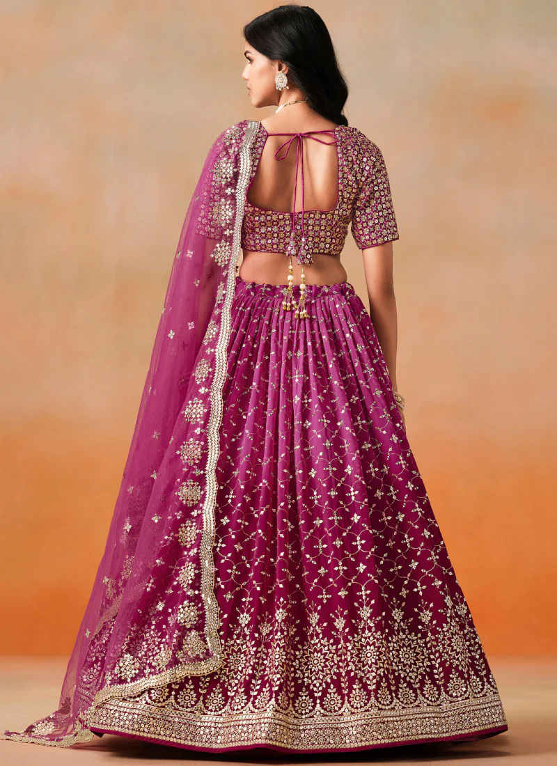 Georgette Pink Shaded Zari Embroidered Ceremonial Wear Lehenga Choli - Image 4