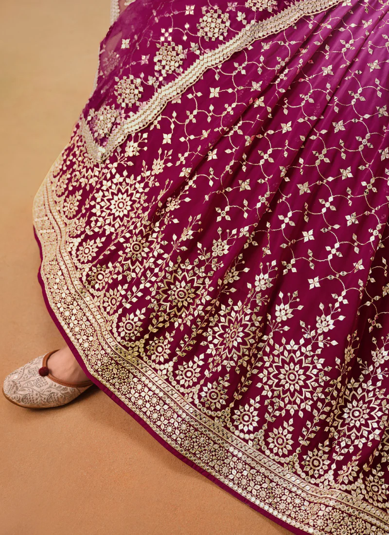 Georgette Pink Shaded Zari Embroidered Ceremonial Wear Lehenga Choli - Image 7