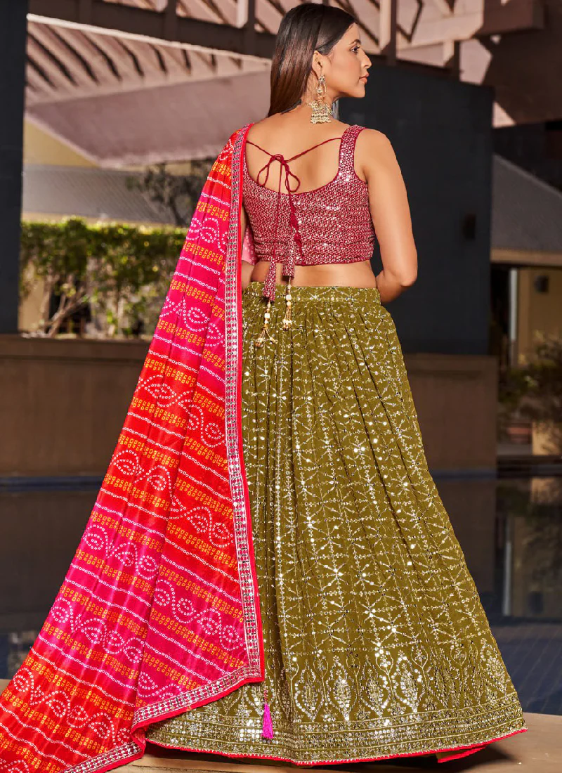 Georgette Sequence Embroidered Green Lehenga For Mehndi Function - Image 6