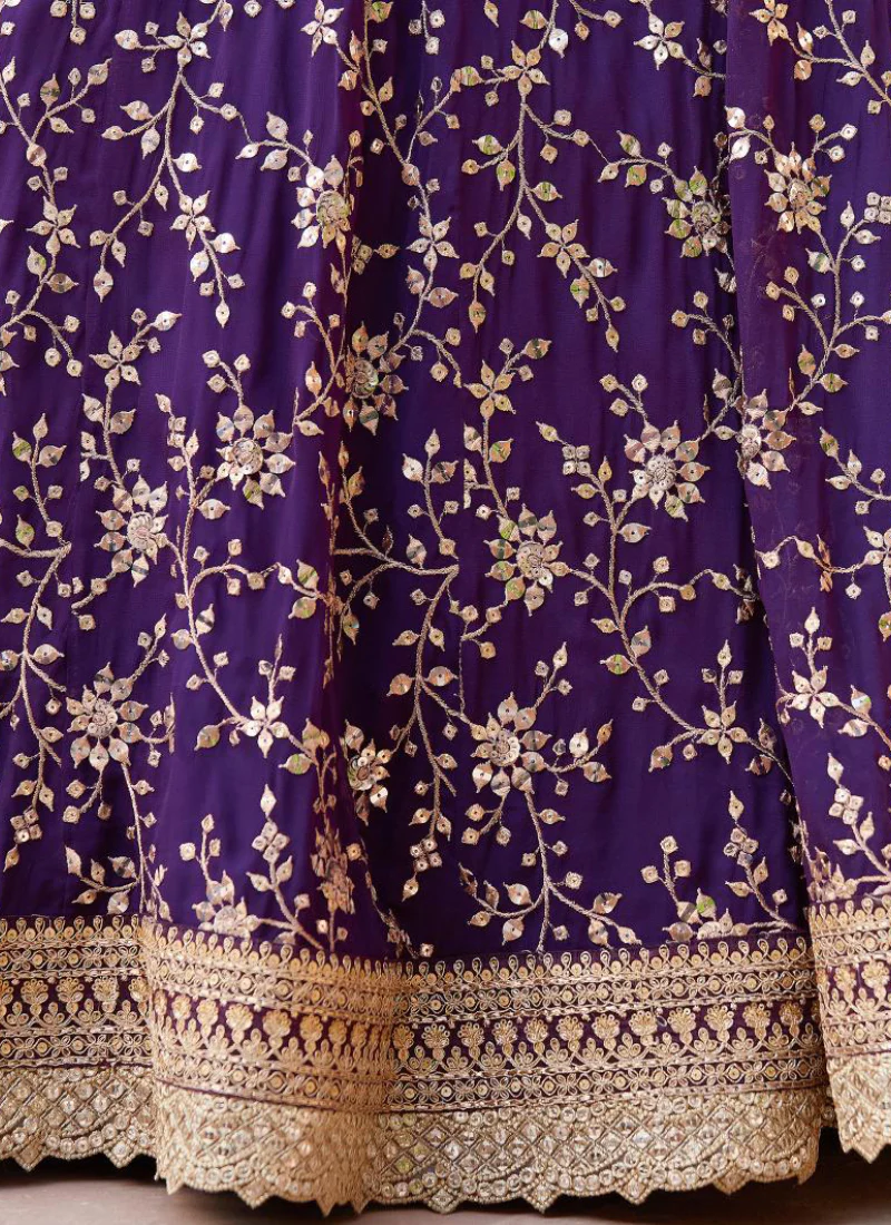 Georgette Sequence Embroidered Work Party Wear Purple Lehenga Choli - Image 7