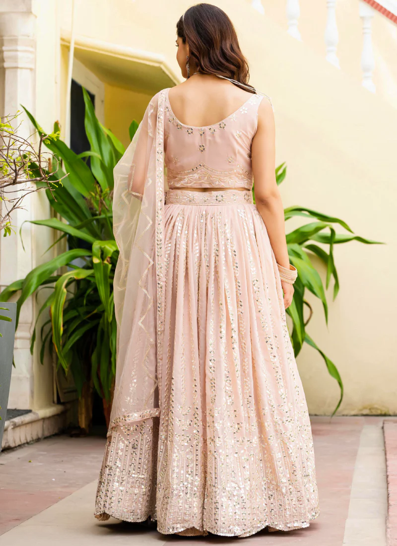 Georgette Zari Sequence Work Peach Festival Lehenga Choli For Women - Image 11