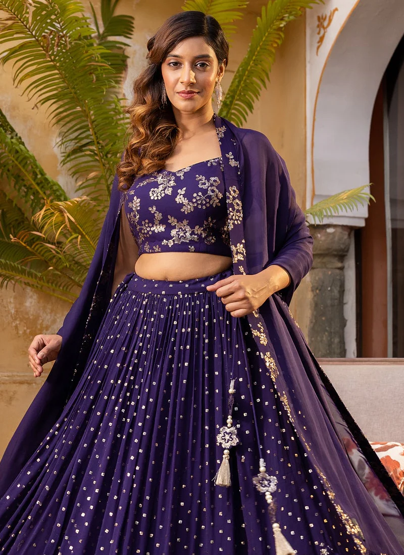 Graceful Sequence Embroidered Georgette Purple Lehenga Choli For Women - Image 4